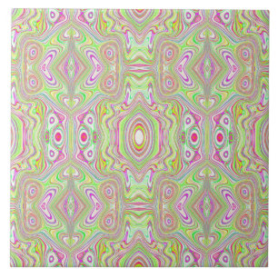 Carreau Motif Abstrait Trippy Retro Rose et Lime Green
