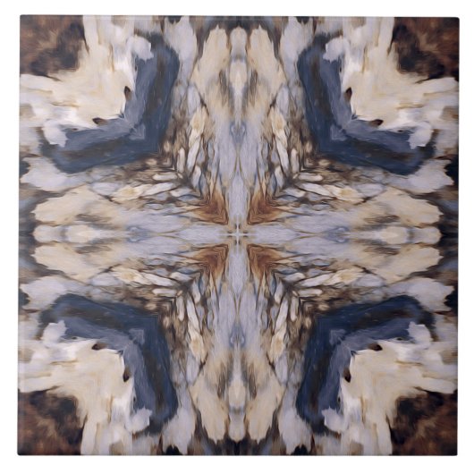 Carreau Motif abstrait vintage en blanc, beige, bleu (Devant)