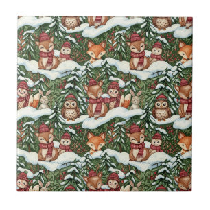Carreau Motif Amis de la Forêt Verte Hivernale