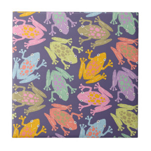 Carreau Motif amusant de grenouilles tropicales dans un st