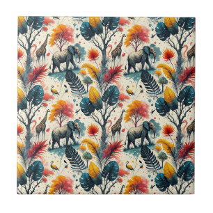 Carreau Motif animalier coloré de safari africain en jungl