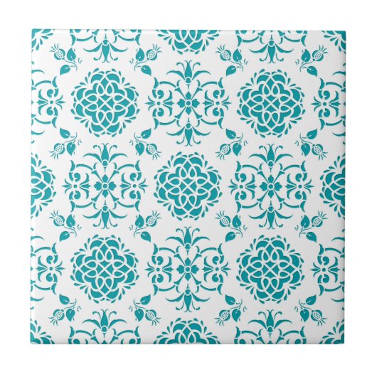 Carreau Motif Aqua et blanc de Damas florales (Devant)