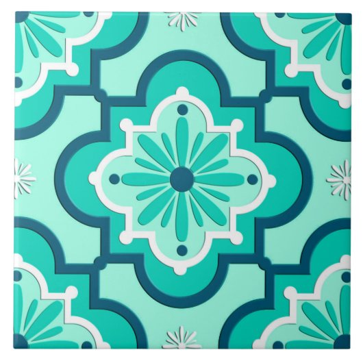 Carreau Motif, Aqua et turquoise marocains de tuile (Devant)