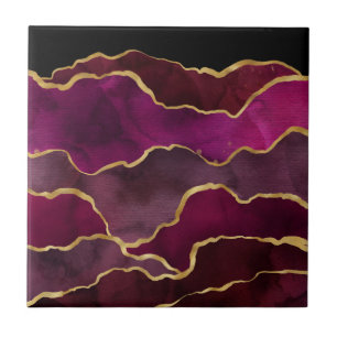 Carreau Motif aquarelle abstrait rouge vin de Bourgogne