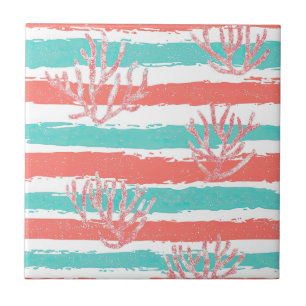 Carreau Motif aquarelle côtier à rayures de corail (1)
