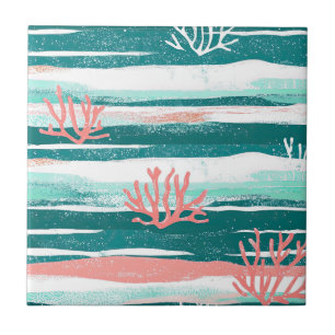 Carreau Motif aquarelle côtier Rayures de corail (2)