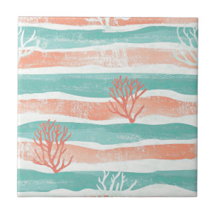 Carreau Motif aquarelle côtier Rayures de corail (3)