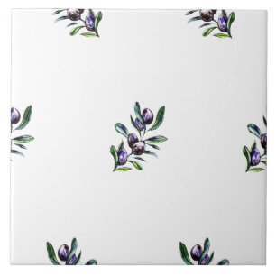 Carreau Motif aquarelle de branche d'olivier