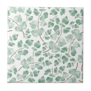 Carreau Motif aquarelle de feuilles vert sauge minimal