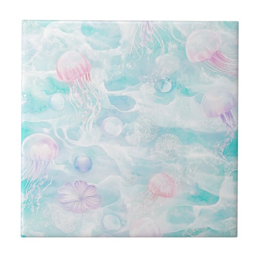 Carreau Motif aquarelle de méduses côtières (Devant)