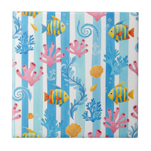 Carreau Motif aquarelle nautique rétro (11)