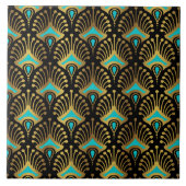 Carreau Motif Art déco or et bleu sur noir (Devant)