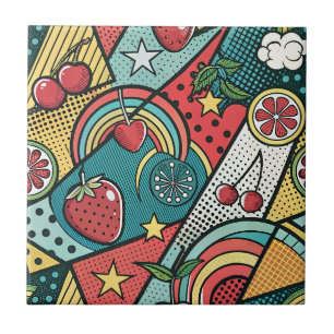 Carreau Motif Art Pop Comic Book Années 80 Fraise Rétro