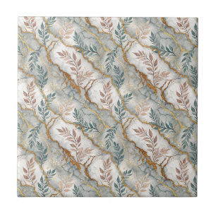 Carreau Motif artistique botanique en marbre gris avec vei