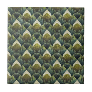 Carreau Motif artistique géométrique vert olive rétro