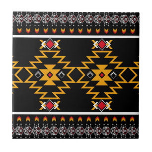 Carreau Motif autochtone de la tribu noire rouge jaune