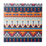 Carreau Motif autochtone du sud-ouest<br><div class="desc">Un motif natif audacieux du sud-ouest aux formes bleues, orange et rouges. Pour un décor boho ou sud-ouest. Parfait pour les projets do-it-yourself comme le backsplash de cuisine, cheminée sont carrelage, carrelage de salle de bain et simple tuile à encadrer ou à combiner pour un comptoir ou plateau de service....</div>