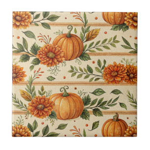 Carreau Motif automnal rustique de citrouille et de chrysa