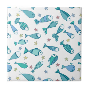 Carreau Motif avec des poissons et des étoiles de mer