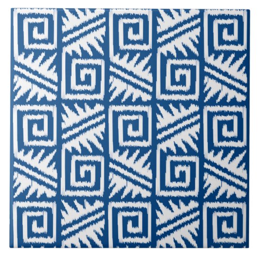 Carreau Motif aztèque d'Ikat - bleu et blanc de cobalt (Devant)