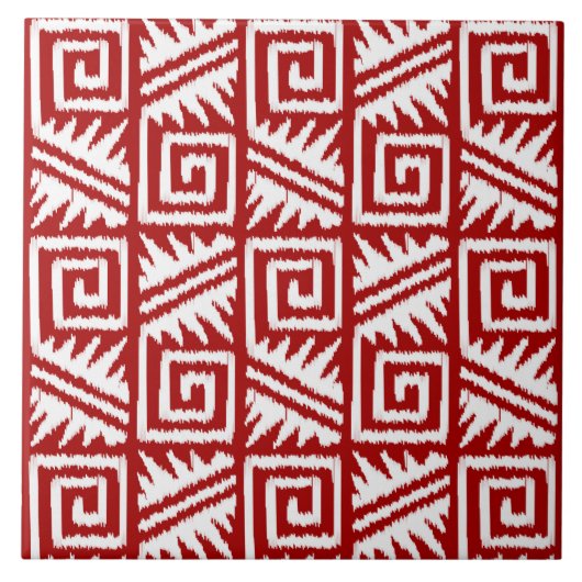 Carreau Motif aztèque d'Ikat - rouge foncé et blanc (Devant)