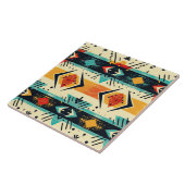 Carreau Motif aztèque rétro abstrait géométrique sarcelle  (Côté)