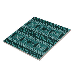 Carreau Motif aztèque tribal de sud-ouest de turquoise