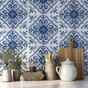Carreau Motif Azulejo Portugais Bleu Méditerranéen
