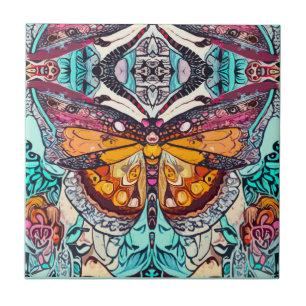 Carreau Motif Batik des papillons et Médaillons à Orange