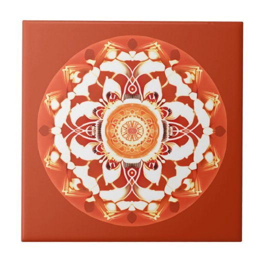 Carreau Motif Batik Mandala en rouge rouille (Devant)