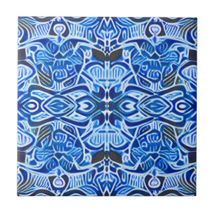 Carreau Motif Batik tribal en Indigo bleu et blanc