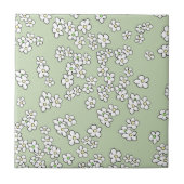 Carreau Motif blanc marguerite sur vert doux (Devant)