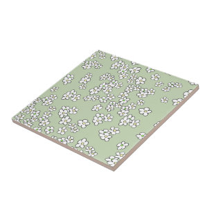 Carreau Motif blanc marguerite sur vert doux