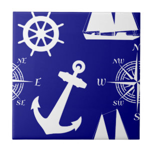 Carreau Motif Bleu Blanc de Marine Nautique