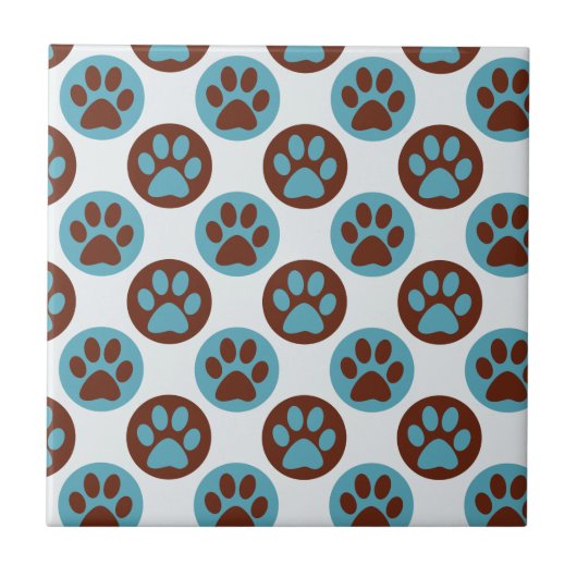 Carreau Motif bleu de patte de chien de point de polka (Devant)