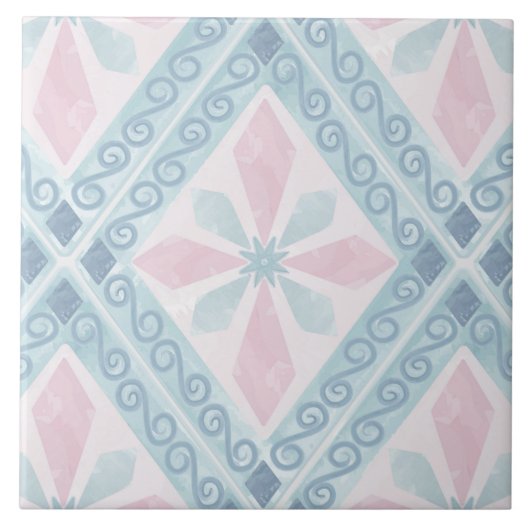 Carreau motif bleu en forme de diamant (Devant)