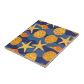 Carreau Motif bleu et orange de coquillage (Côté)