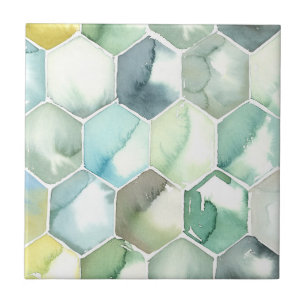 Carreau Motif bleu et vert de Honycomb d'aquarelle