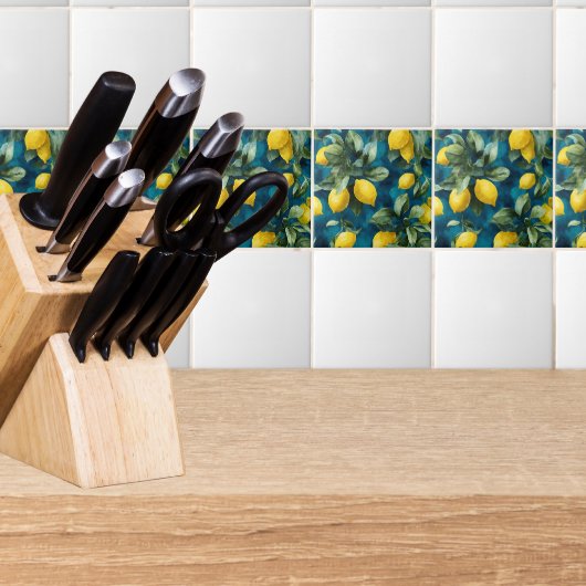 Carreau Motif bleu jaune aquarelle de citron méditerranéen