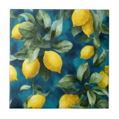 Carreau Motif bleu jaune aquarelle de citron méditerranéen (Devant)