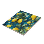 Carreau Motif bleu jaune aquarelle de citron méditerranéen (Côté)