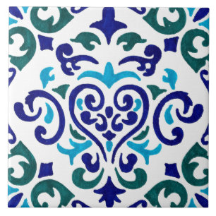 Carreau motif bleu marine et carrelage blanc
