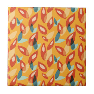 Carreau Motif bleu orange de feuille d'automne d'abrégé