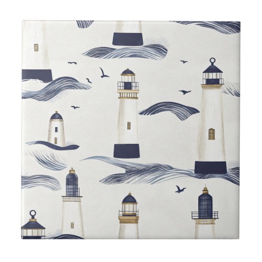 Carreau Motif bleu phare nautique côtier (Devant)