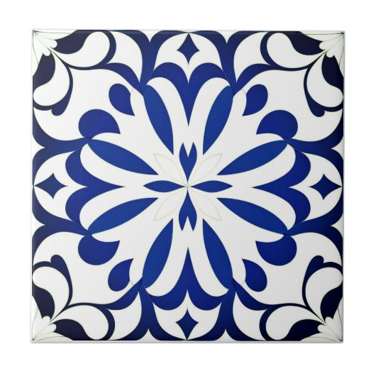 Carreau Motif bleu sur fond blanc (Devant)