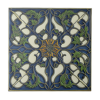 Carreau motif bleu vintage céramique Art nouveau