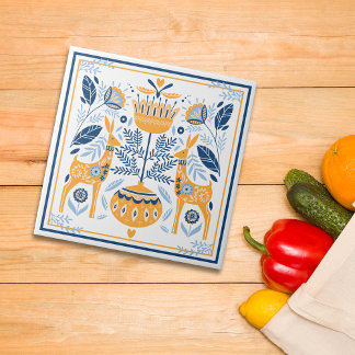 Carreau Motif Blue Gold Deer Hygge