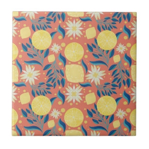 Carreau Motif botanique coloré de corail de citron