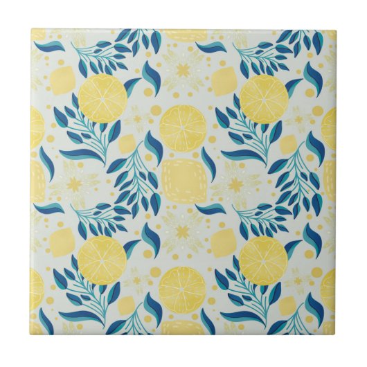 Carreau Motif botanique couleur citron gris (Devant)