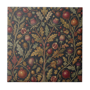 Carreau Motif botanique de chardon et de grenade